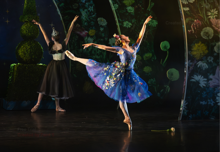 Young Dancer Haru Yakoo stands in arabesque as Cinderella